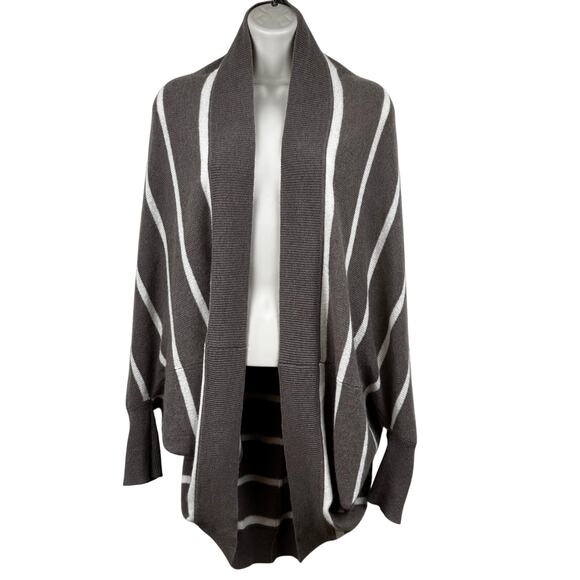 360 Cashmere Cardigan Cocoon Sweater Striped Taupe Tan Sm Quiet Luxury Classic - Picture 1 of 10